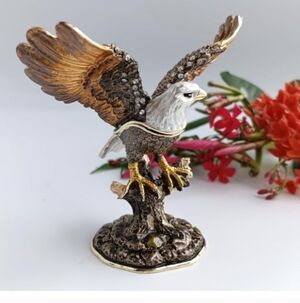 Bejeweled Majestic Bald Eagle Trinket Box Figurine